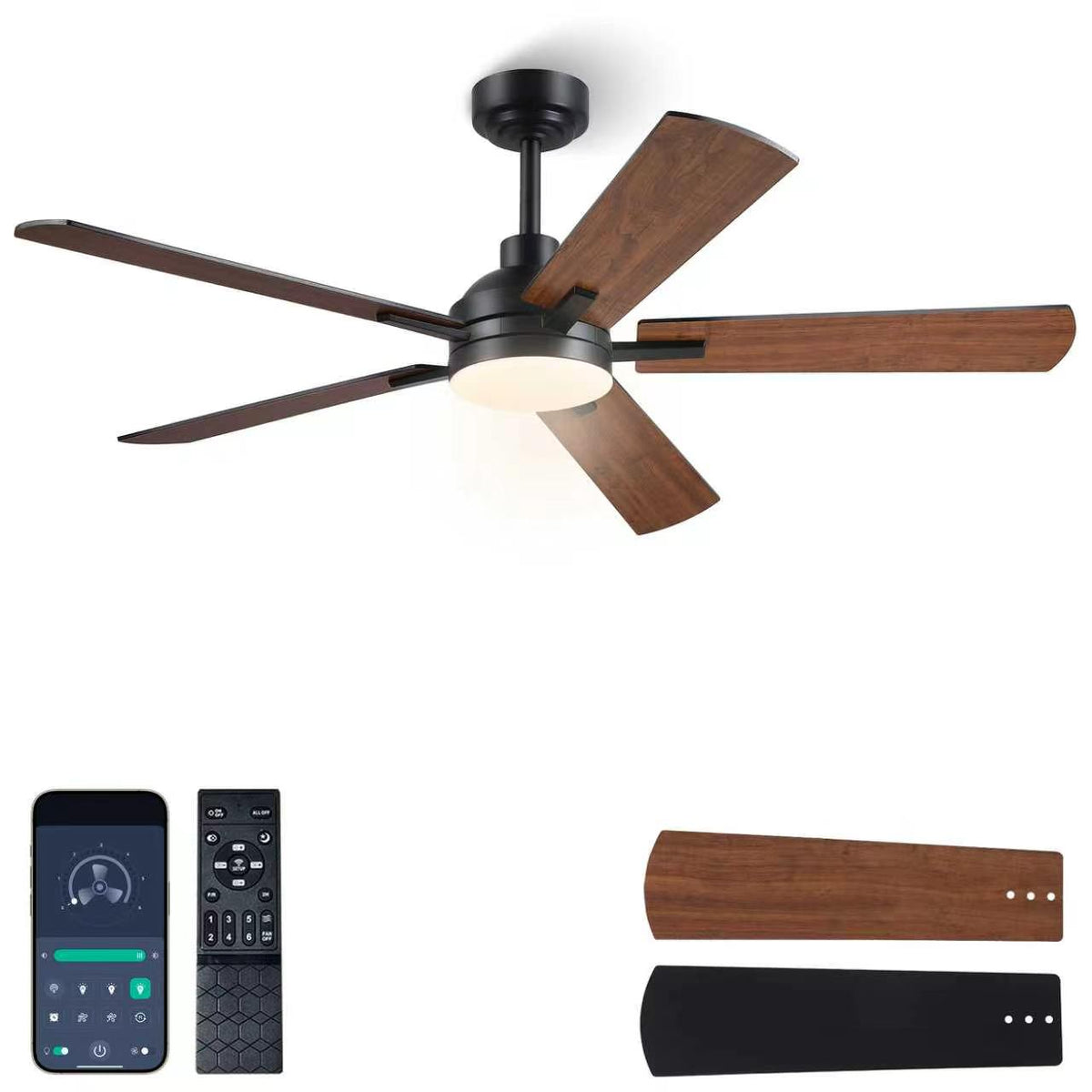 Ceiling Fans with Lights, 46"Black Low Profile Fan Light-Flush Mount Black Low Profile Fan Light-Flush Mount with 5 Reversible Blade,6 Wind Speed 3CCT Dimmable,Indoor Light Fixture for Bedroom