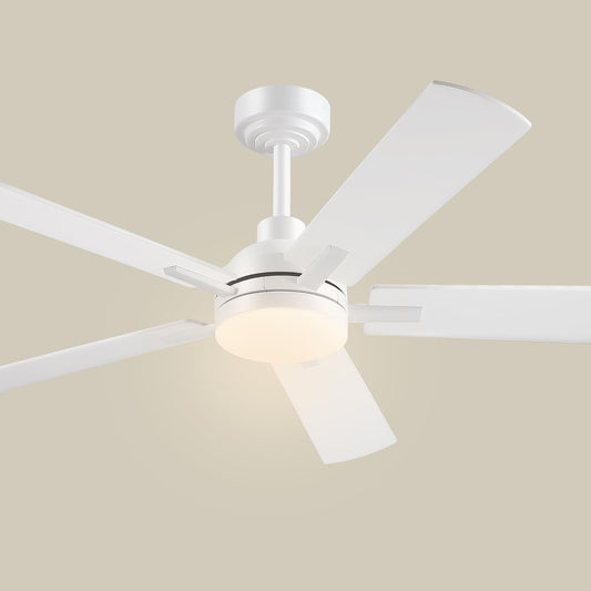 JSAITEE Ceiling Fans with Lights - 52Inch Low Profile Flush Mount Ceiling Fan with Light and Remote Control, DC Reversible Motor, Dimmable, 6 Speeds Ceiling Fan for Bedroom, Kitchen, JL-53-Black JL-53-White JL-053-Brwon JL-53-Nickel