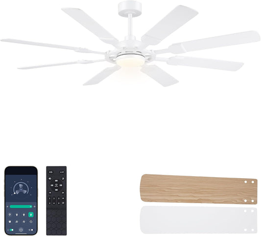62" Ceiling Fan with Light - Modern White Low Profile Ceilings Fans Light08-Black-62In 08-White-62In 08-Brown-62In