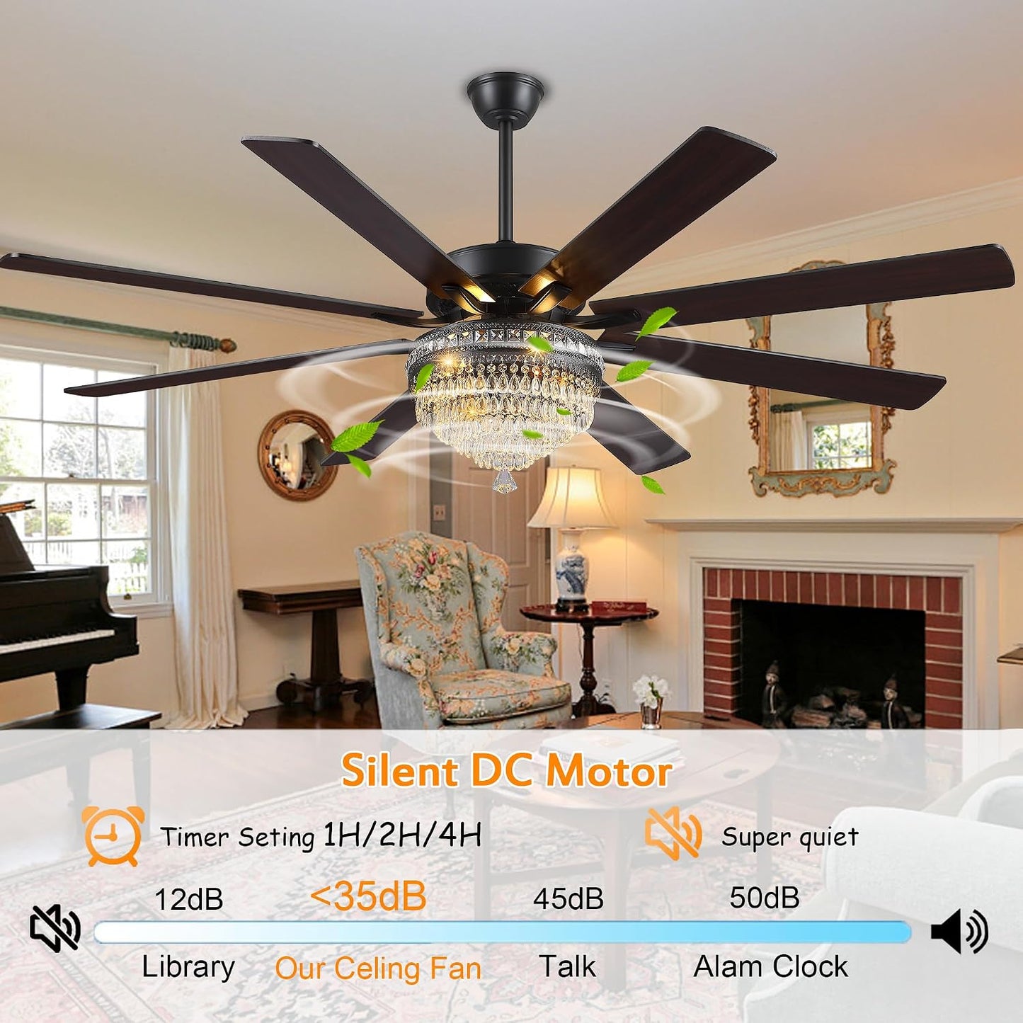 Crystal Ceiling Fan Fandelier with Lights-Outdoor Ceiling Fans (62" ) (72" )