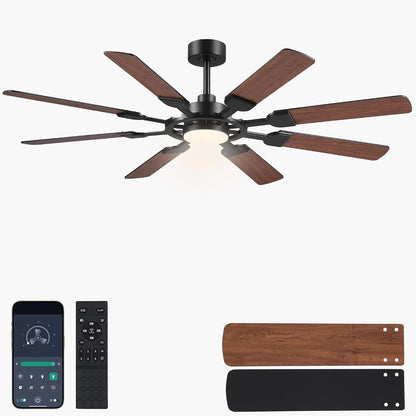 62" Ceiling Fan with Light - Modern White Low Profile Ceilings Fans Light08-Black-62In 08-White-62In 08-Brown-62In