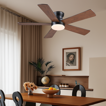 Flush Mount Ceiling Fan with Light and Remote/APP - 48" Low Profile Ceiling Fan with 3CCT Dimmable, 5 Reversible Blades, Modern Indoor Fan Light Fixtures for Bedroom, Kitchen