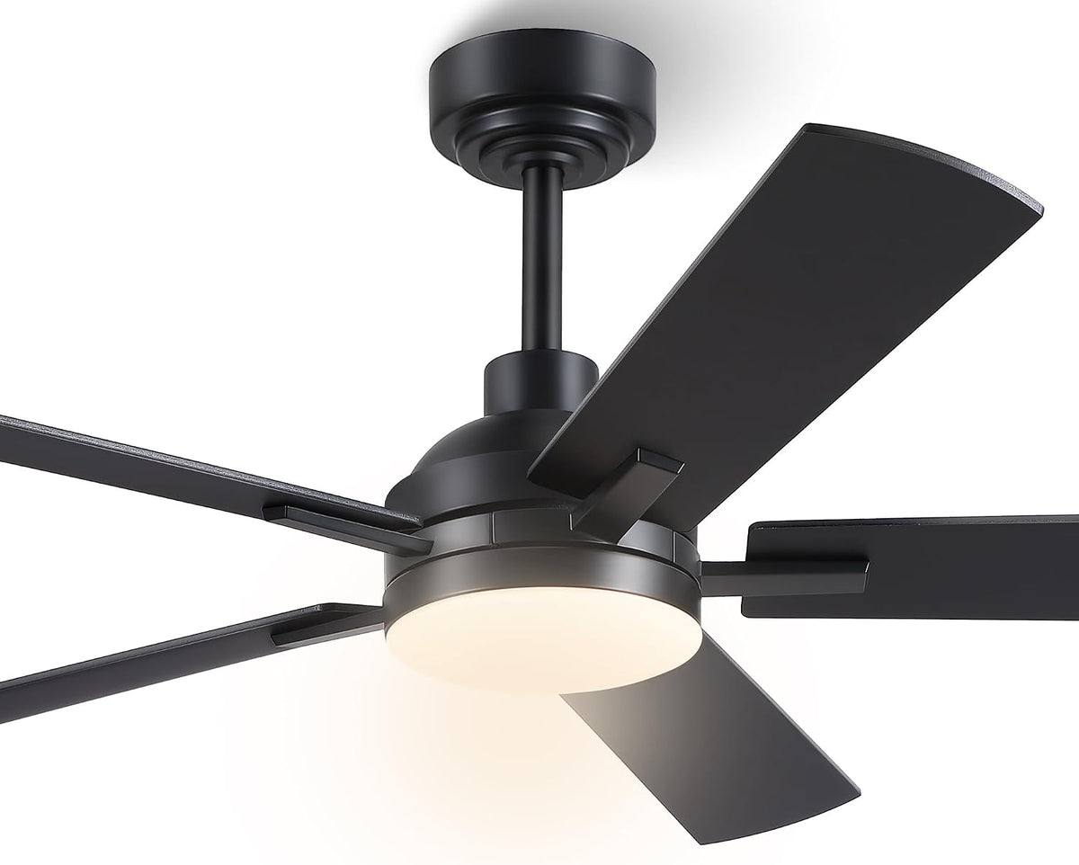 Ceiling Fans with Lights, 46"Black Low Profile Fan Light-Flush Mount Black Low Profile Fan Light-Flush Mount with 5 Reversible Blade,6 Wind Speed 3CCT Dimmable,Indoor Light Fixture for Bedroom