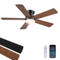 Ceiling Fans with Lights - 48" Black Flush Mount Ceiling Fan Light with 6 Speeds 3CCT Dimmable, Revesible Motor, Low Profile Fan Light for Modern Indoor Bedroom, Kitchen