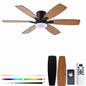 52inch  Ceiling Fans with Lights and Remote/App Control, Low Profile Ceiling Fan with Light and 6 Double-Side blades, Flush Mount, LED/RGB Dimmable DC Reversible Modern Ceiling Fan for Bedroom