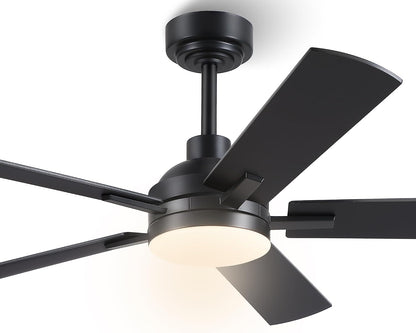 Ceiling Fans with Lights, 46"Black Low Profile Fan Light-Flush Mount Black Low Profile Fan Light-Flush Mount with 5 Reversible Blade,6 Wind Speed 3CCT Dimmable,Indoor Light Fixture for Bedroom
