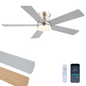 Flush Mount Ceiling Fan with Light and Remote/APP - 48" Low Profile Ceiling Fan with 3CCT Dimmable, 5 Reversible Blades, Modern Indoor Fan Light Fixtures for Bedroom, Kitchen