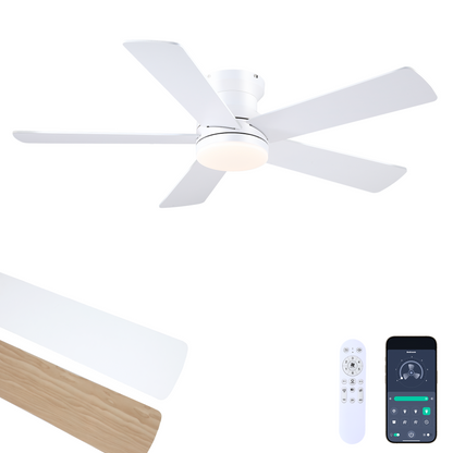 Flush Mount Ceiling Fan with Light and Remote/APP - 48" Low Profile Ceiling Fan with 3CCT Dimmable, 5 Reversible Blades, Modern Indoor Fan Light Fixtures for Bedroom, Kitchen