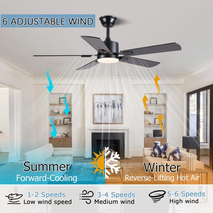 46inch Modern Ceiling Fans with Lights APP/Remote Control, Black Reversible 6 Speeds DC Motor, Noiseless, Dimmable 3CCT LED, Memory Function, 5 Dual Finish Blades for Bedroom Living Room