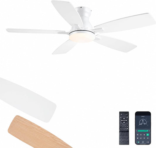 JSAITEE 46 Inch Low Profile Flush Mount Ceiling Fan with Lights, JL-66-46-black JL-66-46-White JL-66-46-brown