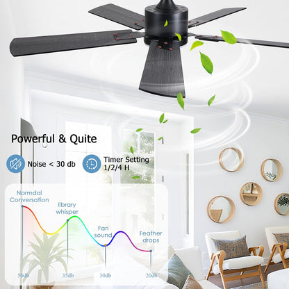 46inch Modern Ceiling Fans with Lights APP/Remote Control, Black Reversible 6 Speeds DC Motor, Noiseless, Dimmable 3CCT LED, Memory Function, 5 Dual Finish Blades for Bedroom Living Room
