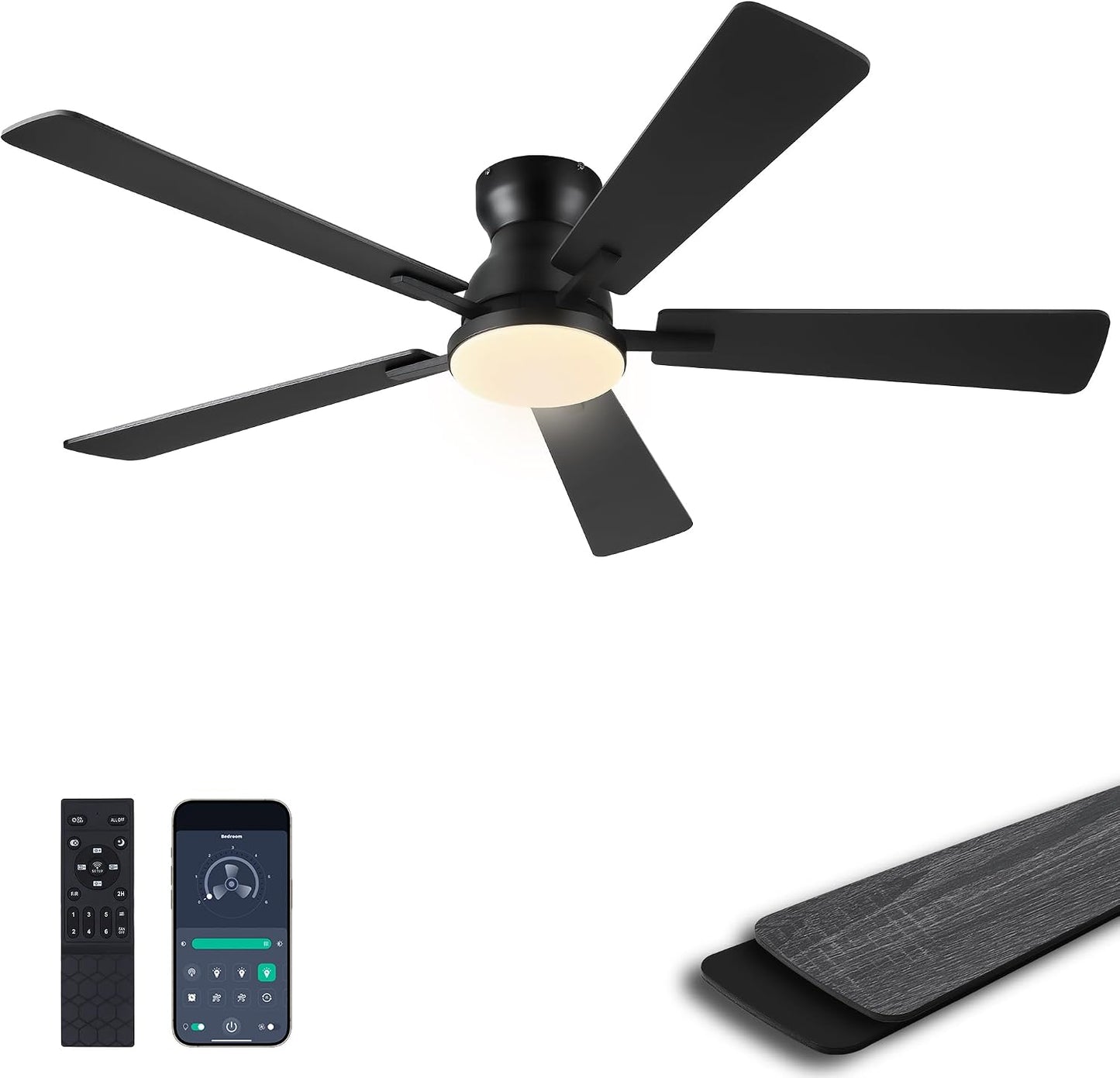 Ceiling Fans with Lights,52 Inch Low Profile Ceiling Fan with Light-Flush Mount Dimmable, Quiet DC Motor for Outdoor Patio,Garage,Bedroom Brown67-Black 52in 67-White 52in 67-Brown 52in 67-Nickel 52in