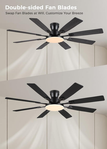 JSAITEE 60Inch Ceiling Fan with Lights Low Profile Flush Mount Brown RGB