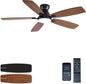 JSAITEE Ceiling Fans with Lights, 52 Inch Low Profile Ceiling Fan with Light and Remote Control, Flush Mount, DC Reversible Motor, Noiseless, White 6 Speeds Ceiling Fan for BedroomJL-66-Brown JL-66-nickle JL-66-white JL-66-black