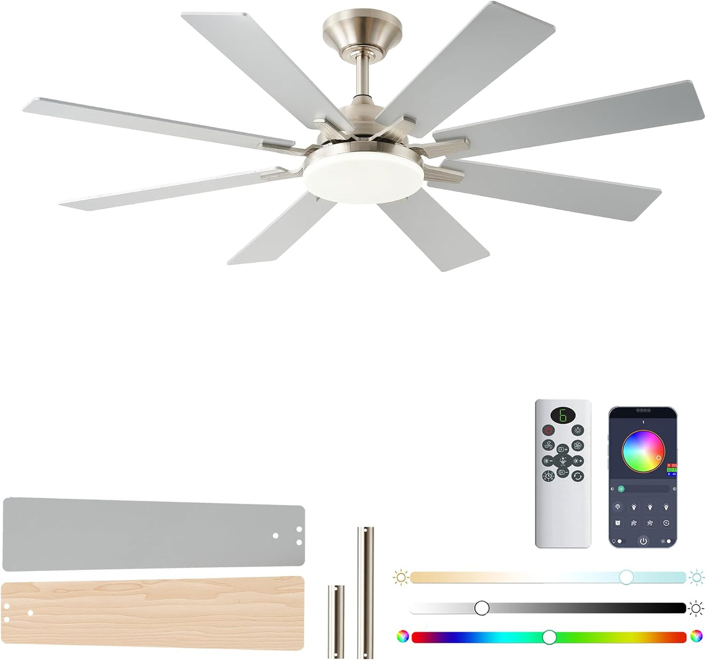 Ceiling Fan With Light & Remote Indoor/Outdoor Use 52 Inch Black White Brown Nickel LSP-100-Black LSP-100-White LSP-100-Brown LSP-100-Nickel