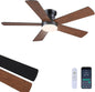 48In Ceiling Fan with Light Flush Mount - White Low Profile Ceiling Fan Light with Remote/APP, 5 Reversible Dual-Sided Blades, Modern Fan Light for Indoor Bedroom, Covered Outdoor