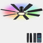 JSAITEE 60Inch Ceiling Fan with Lights Low Profile Flush Mount Brown RGB