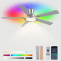 Ceiling Fans with Lights - 52in Flush Mount Ceiling Fan with RGB Dimmable, 3CCT 6 Wind Speeds and Reversible Quiet Motor, Low Profile RGB Fan Light for Modern Indoor, Party 8886-Black 8886-White 8886-Brown 8886-Nickel