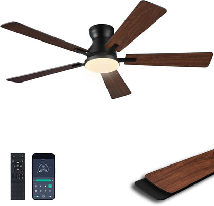Ceiling Fans with Lights,52 Inch Low Profile Ceiling Fan with Light-Flush Mount Dimmable, Quiet DC Motor for Outdoor Patio,Garage,Bedroom Brown67-Black 52in 67-White 52in 67-Brown 52in 67-Nickel 52in