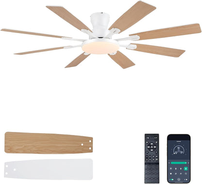 JSAITEE 60Inch Ceiling Fan with Lights Low Profile Flush Mount Brown RGB