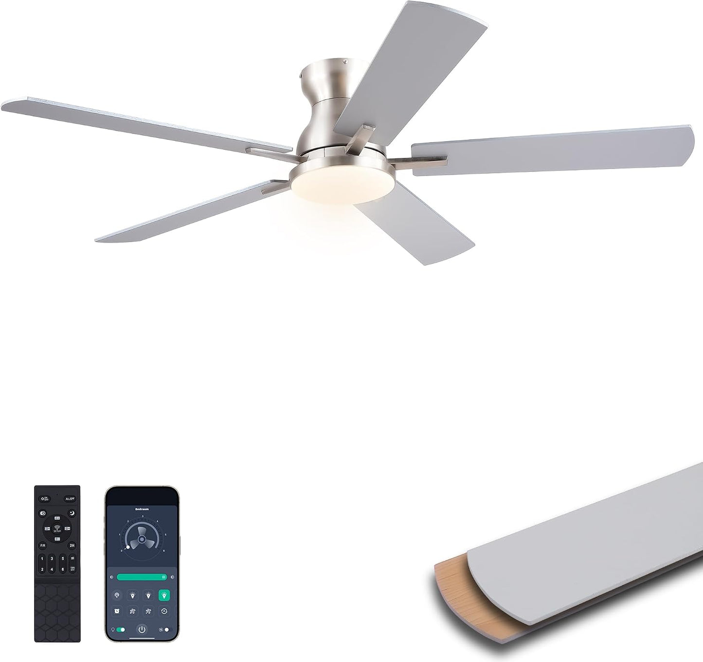 Ceiling Fans with Lights,52 Inch Low Profile Ceiling Fan with Light-Flush Mount Dimmable, Quiet DC Motor for Outdoor Patio,Garage,Bedroom Brown67-Black 52in 67-White 52in 67-Brown 52in 67-Nickel 52in