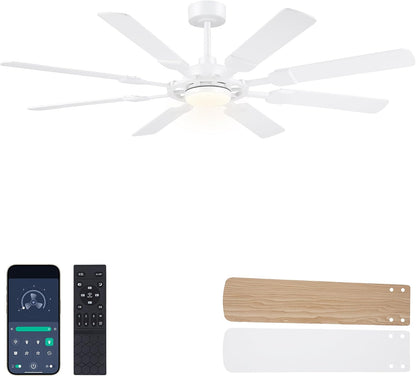 62" Ceiling Fan with Light - Modern White Low Profile Ceilings Fans Light08-Black-62In 08-White-62In 08-Brown-62In