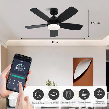 Ceiling Fans with Lights, Low Profile Indoor/Outdoor Use 42 Inch