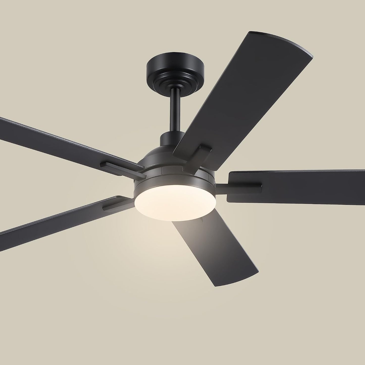 JSAITEE Ceiling Fans with Lights - 52Inch Low Profile Flush Mount Ceiling Fan with Light and Remote Control, DC Reversible Motor, Dimmable, 6 Speeds Ceiling Fan for Bedroom, Kitchen, JL-53-Black JL-53-White JL-053-Brwon JL-53-Nickel