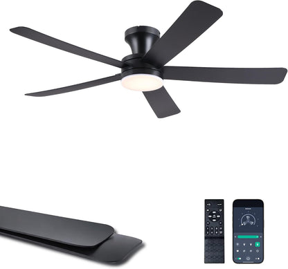 Ceiling Fans with Lights,46" Black Flush Mount Ceiling Fan Light with ABS Blades Reversible,3CCT Dimmable, Low Profile Fan Light for Indoor Modern Bedroom, Kitchen