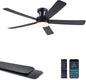 Ceiling Fans with Lights,46" Black Flush Mount Ceiling Fan Light with ABS Blades Reversible,3CCT Dimmable, Low Profile Fan Light for Indoor Modern Bedroom, Kitchen