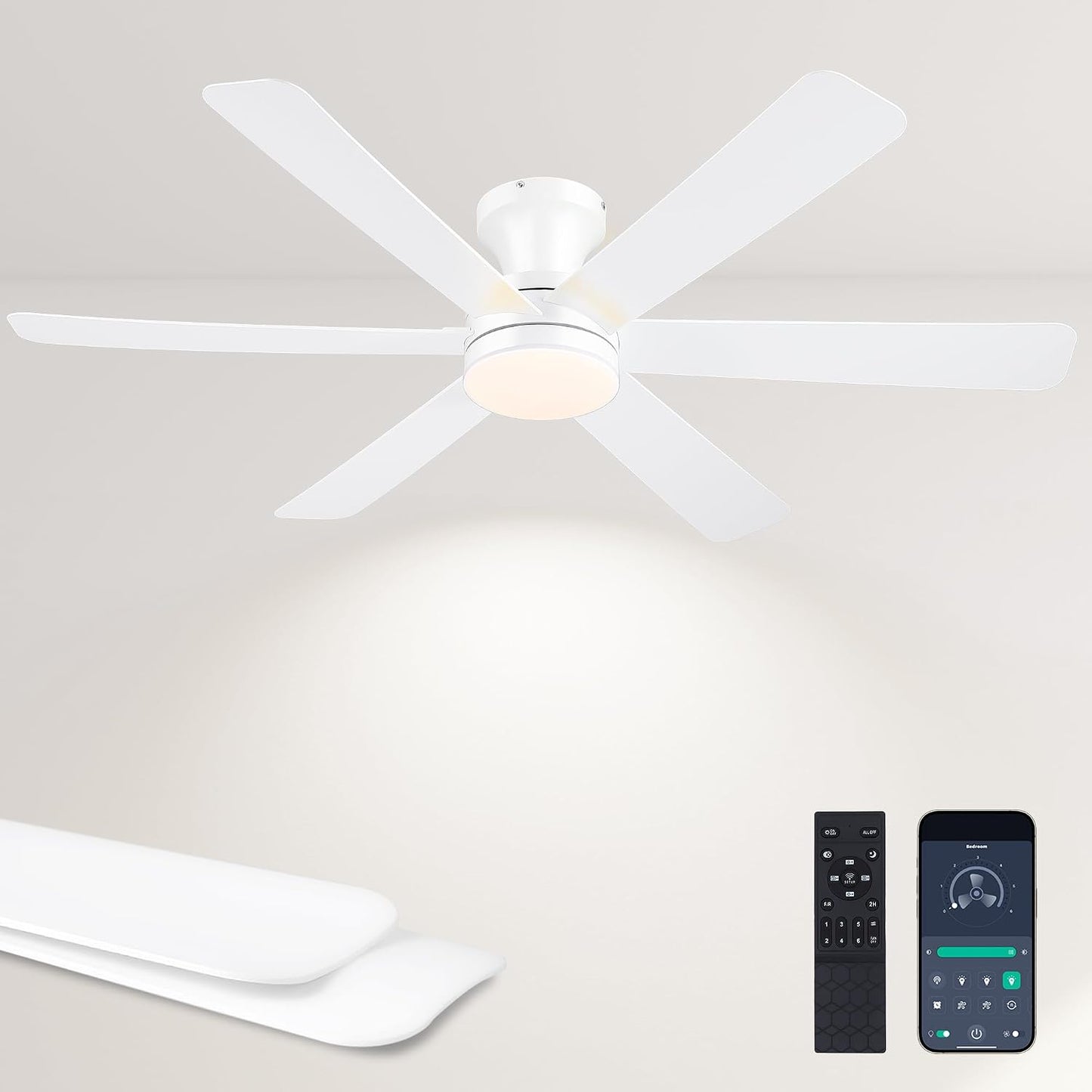 Ceiling Fans with Lights,46" Low Profile Ceiling Fan,Flush Mount 8891-Black 46 8891-White 46 8891-Brown 46