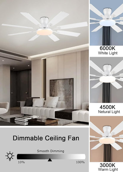 JSAITEE 60Inch Ceiling Fan with Lights Low Profile Flush Mount Brown RGB