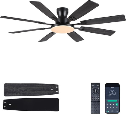 JSAITEE 60Inch Ceiling Fan with Lights Low Profile Flush Mount Brown RGB