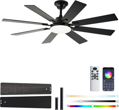 Ceiling Fan With Light & Remote Indoor/Outdoor Use 52 Inch Black White Brown Nickel LSP-100-Black LSP-100-White LSP-100-Brown LSP-100-Nickel