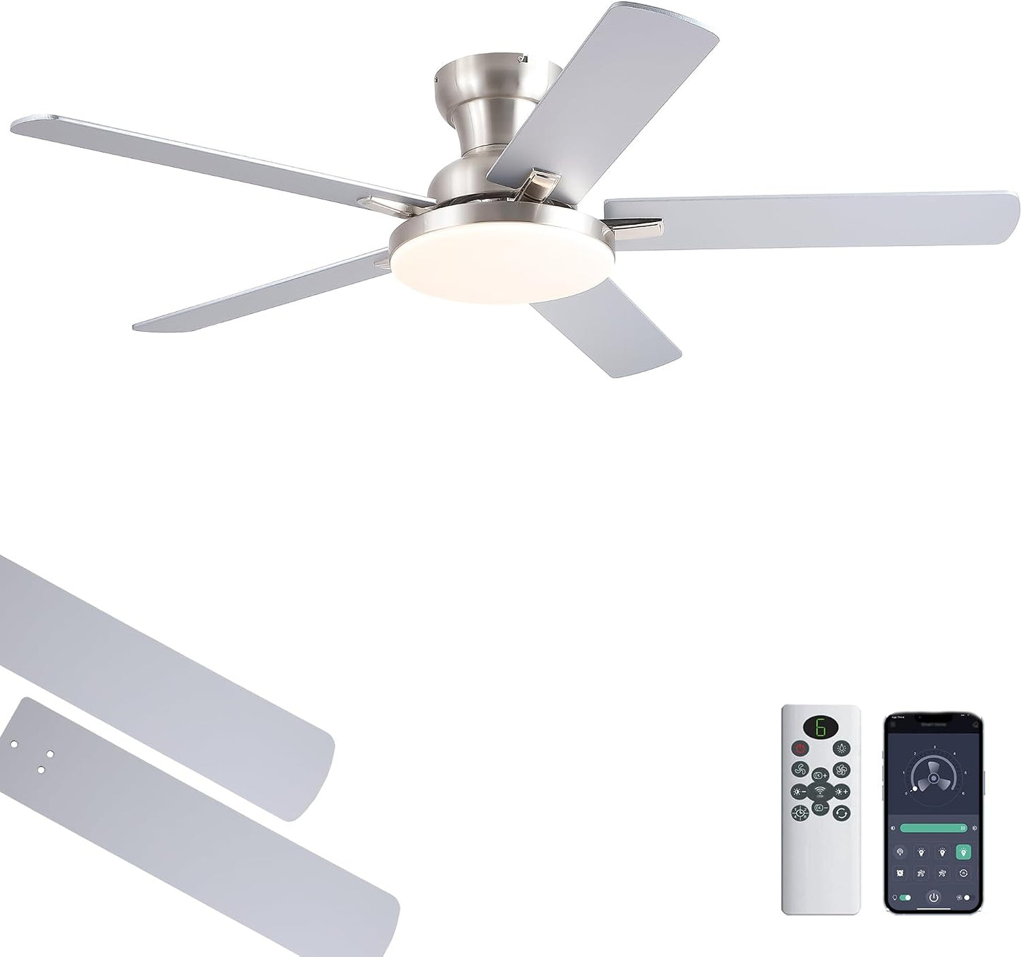52" Ceiling Fan with Light, Remote Control, 3CCT Dimmable Noiseless DC Motor, Modern Indoor Lighting Fixture for Bedroom, Kitchen LSP-266-Black LSP-266-White LSP-266-Brown LSP-266-Nickel