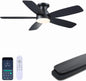 SAITEE 48" Ceiling Fans with Lights Low Profile - Flush Mount Ceiling Fan with Light and Remote, 6 Wind Speeds Reversible, Quiet, 3CCT Dimmable, Fan Light for Modern Indoor, Bedroom, Kitchen,JL68-48-Black JL068-48-white JL68-48-Brwon JL68-48-Nickle