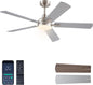 JSAITEE Ceiling Fans with Lights - 52Inch Low Profile Flush Mount Ceiling Fan with Light and Remote Control, DC Reversible Motor, Dimmable, 6 Speeds Ceiling Fan for Bedroom, Kitchen, JL-53-Black JL-53-White JL-053-Brwon JL-53-Nickel