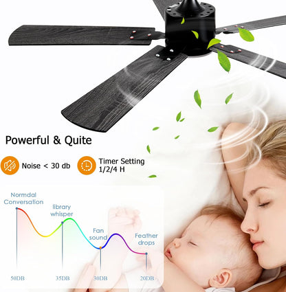 56inch Black Modern Ceiling Fans with Lights and Remote/App Control Reversible 6 Speeds DC Motor, Noiseless, Dimmable 3CCT LED, Memory Function, 5 Dual Finish Blades for Bedroom Living Room