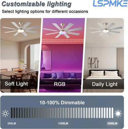Ceiling Fan With Light & Remote Indoor/Outdoor Use 52 Inch Black White Brown Nickel LSP-100-Black LSP-100-White LSP-100-Brown LSP-100-Nickel