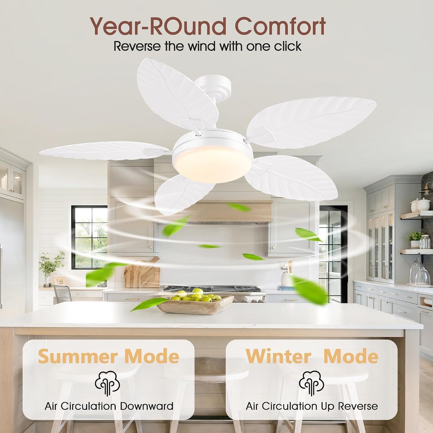 GJeg Tropical Ceiling Fans with Lights,52" Outdoor Palm Leaf Ceiling Fans 888-Black 52 888-White 52 888-Brown 52 888-Dark brown 52 888-Light brown 52