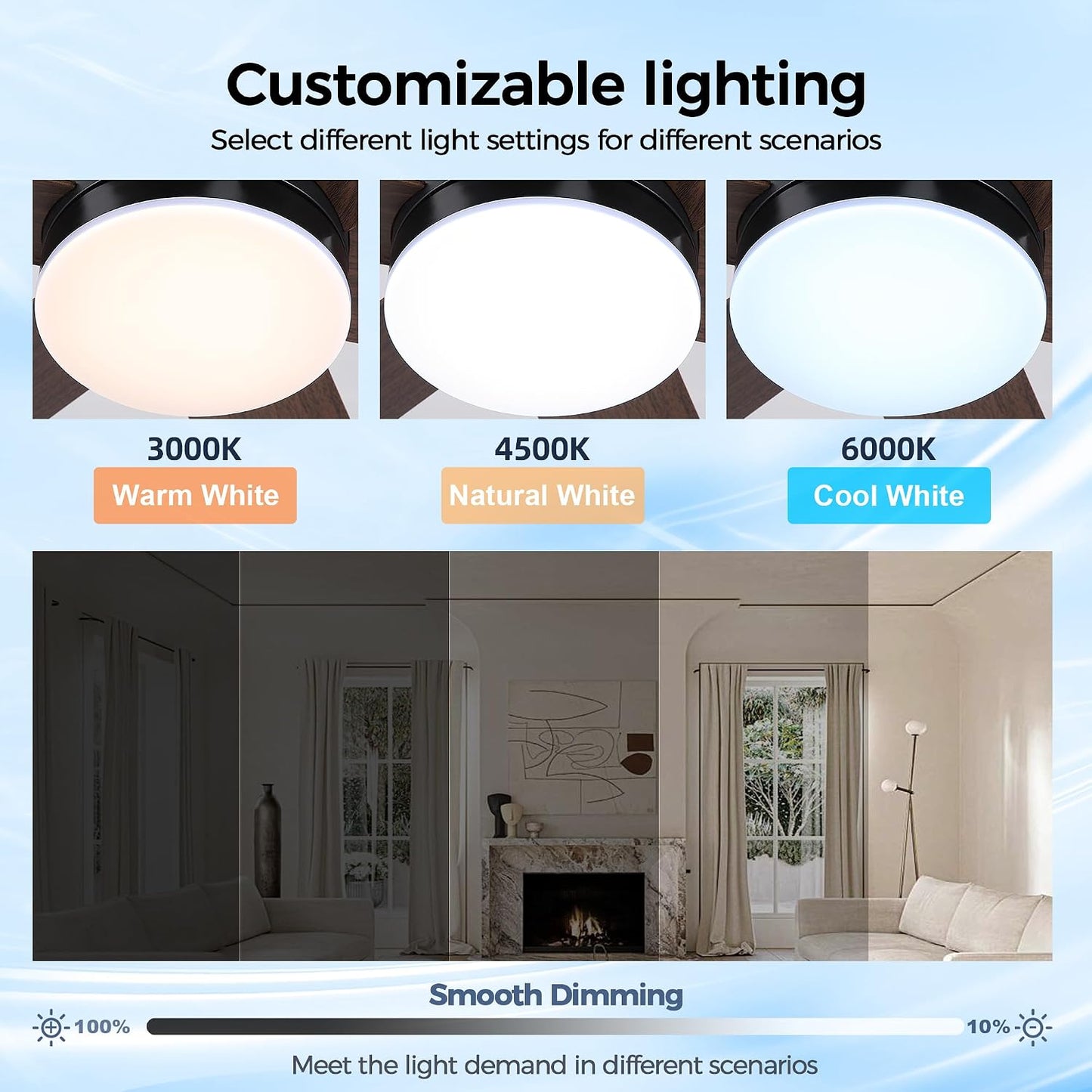 Ceiling Fans with Lights,46" Low Profile Ceiling Fan,Flush Mount 8891-Black 46 8891-White 46 8891-Brown 46