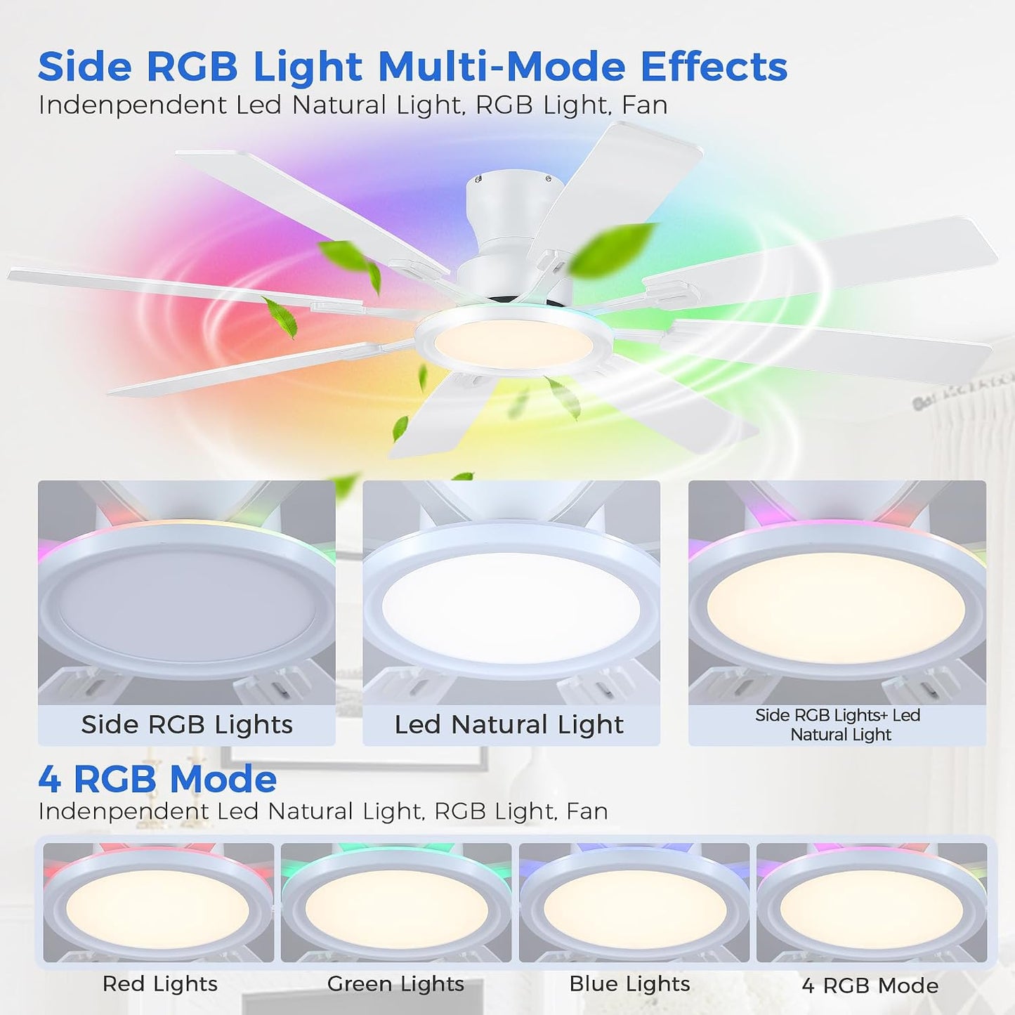 Ceiling Fans with Lights -60in Brown Flush Mount Ceiling Fan with RGB SY8888-Black-RGB SY8888-White-RGB SY8888-Brown-RGB