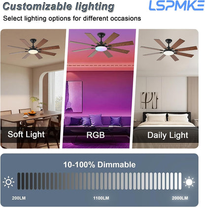 Ceiling Fan With Light & Remote Indoor/Outdoor Use 52 Inch Black White Brown Nickel LSP-100-Black LSP-100-White LSP-100-Brown LSP-100-Nickel