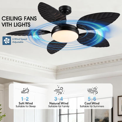 GJeg Tropical Ceiling Fans with Lights,52" Outdoor Palm Leaf Ceiling Fans 888-Black 52 888-White 52 888-Brown 52 888-Dark brown 52 888-Light brown 52