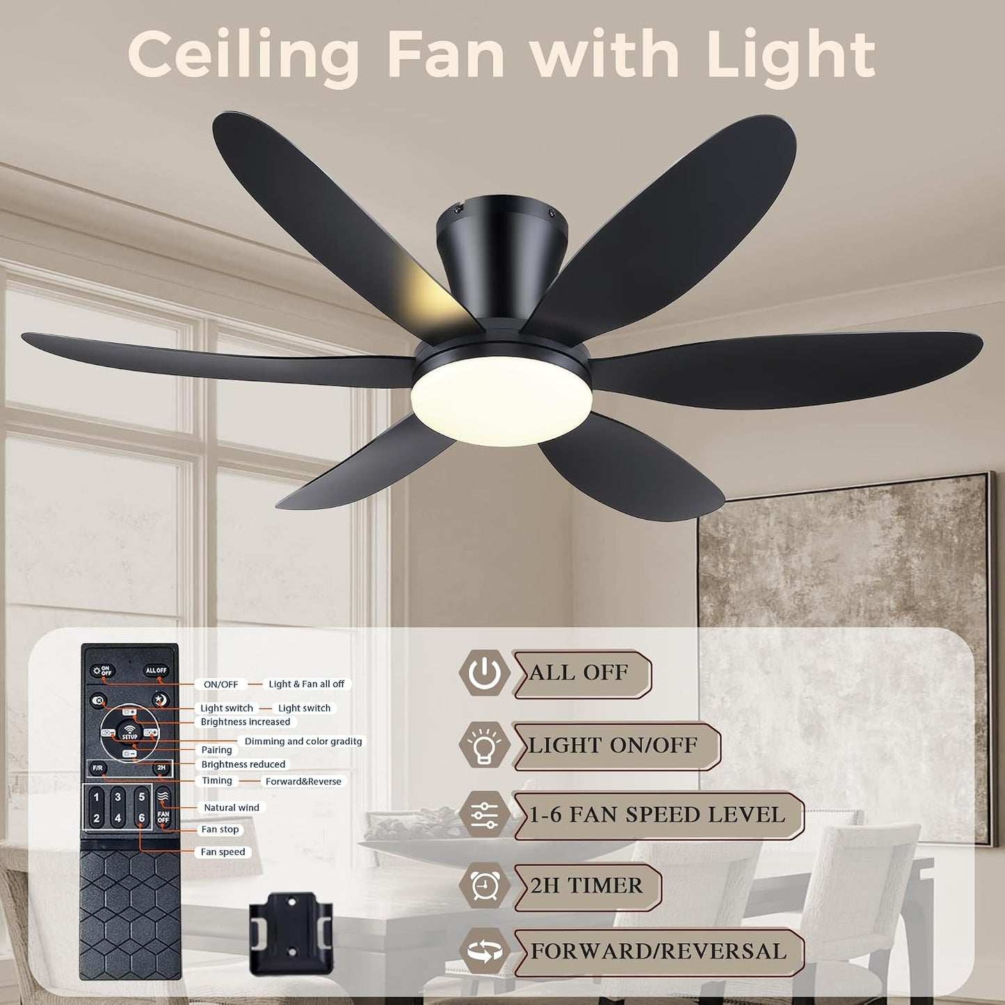GJeg Ceiling Fans with Lights,42" Low Profile Ceiling Fan SY-89 Brown SY-89 Silver SY-89 Gold SY-89-White-42 SY-89-Black-42