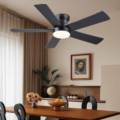 48In Ceiling Fan with Light Flush Mount - White Low Profile Ceiling Fan Light with Remote/APP, 5 Reversible Dual-Sided Blades, Modern Fan Light for Indoor Bedroom, Covered Outdoor
