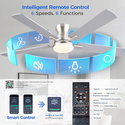 Ceiling Fans with Lights,52 Inch Low Profile Ceiling Fan with Light-Flush Mount Dimmable, Quiet DC Motor for Outdoor Patio,Garage,Bedroom Brown67-Black 52in 67-White 52in 67-Brown 52in 67-Nickel 52in