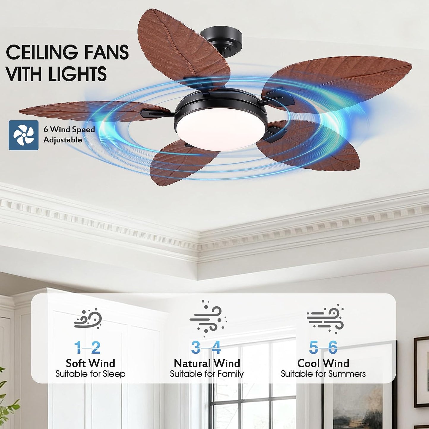GJeg Tropical Ceiling Fans with Lights,52" Outdoor Palm Leaf Ceiling Fans 888-Black 52 888-White 52 888-Brown 52 888-Dark brown 52 888-Light brown 52