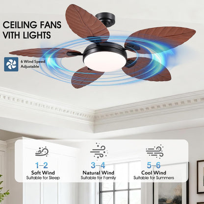 GJeg Tropical Ceiling Fans with Lights,52" Outdoor Palm Leaf Ceiling Fans 888-Black 52 888-White 52 888-Brown 52 888-Dark brown 52 888-Light brown 52