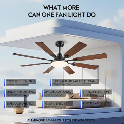 60" Ceiling Fan with Light - Modern White Low Profile Ceilings Fans Light Low Profile Fan with 8 Blades,6 Wind Speeds Reversible,Dimmable,Modern Light for Indoor Living Room,Kitchen,Coverd PatiosJL-153-Black-60In JL-153-White-60In JL-153-Brown-60In